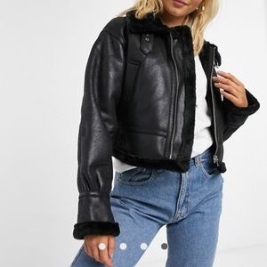 ASOS DESIGN cropped borg aviator jacket